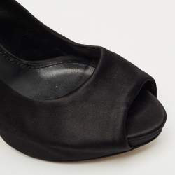 Pre Owned Dolce & Gabbana Black Satin Peep Toe Platform Pumps Size 40