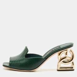 Pre Owned Dolce & Gabbana Green Lizard Embossed Leather Keira Slide Sandals Size 36
