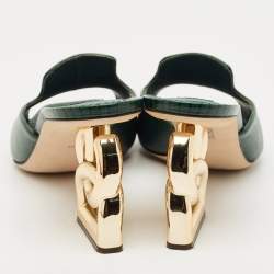 Pre Owned Dolce & Gabbana Green Lizard Embossed Leather Keira Slide Sandals Size 36