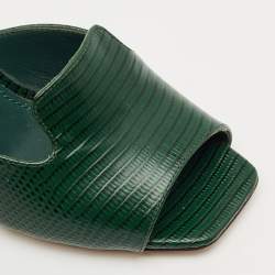 Pre Owned Dolce & Gabbana Green Lizard Embossed Leather Keira Slide Sandals Size 36