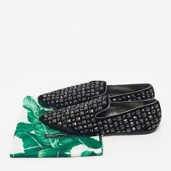 Pre Owned Dolce & Gabbana Black Velvet Crystal and Studs Embellished Smoking Slippers Size 39.5