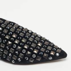 Pre Owned Dolce & Gabbana Black Velvet Crystal and Studs Embellished Smoking Slippers Size 39.5