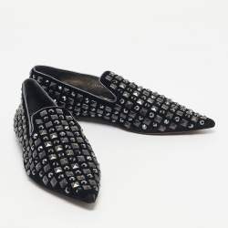 Pre Owned Dolce & Gabbana Black Velvet Crystal and Studs Embellished Smoking Slippers Size 39.5