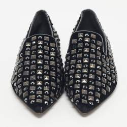 Pre Owned Dolce & Gabbana Black Velvet Crystal and Studs Embellished Smoking Slippers Size 39.5