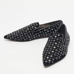 Pre Owned Dolce & Gabbana Black Velvet Crystal and Studs Embellished Smoking Slippers Size 39.5