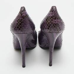 Pre Owned Dolce & Gabbana Purple/Black Watersnake Leather Peep Toe Platform Pumps Size 40