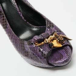 Pre Owned Dolce & Gabbana Purple/Black Watersnake Leather Peep Toe Platform Pumps Size 40