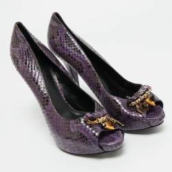 Pre Owned Dolce & Gabbana Purple/Black Watersnake Leather Peep Toe Platform Pumps Size 40