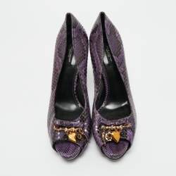 Pre Owned Dolce & Gabbana Purple/Black Watersnake Leather Peep Toe Platform Pumps Size 40