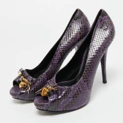 Pre Owned Dolce & Gabbana Purple/Black Watersnake Leather Peep Toe Platform Pumps Size 40