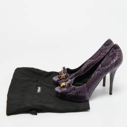 Pre Owned Dolce & Gabbana Purple/Black Watersnake Leather Peep Toe Platform Pumps Size 40
