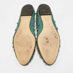 Pre Owned Dolce & Gabbana Green Raffia Crystal Embellished Smoking Slippers Size 40