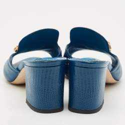 Pre Owned Dolce & Gabbana Blue Lizard Embossed Leather DG Amore Slide Sandals Size 39.5
