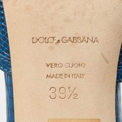 Pre Owned Dolce & Gabbana Blue Lizard Embossed Leather DG Amore Slide Sandals Size 39.5