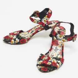 Pre Owned Dolce & Gabbana Multicolor Floral Print Fabric Ankle Strap Sandals Size 39.5