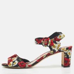 Pre Owned Dolce & Gabbana Multicolor Floral Print Fabric Ankle Strap Sandals Size 39.5