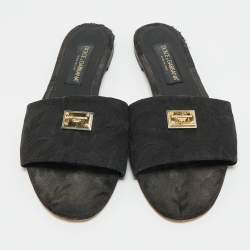 Pre Owned Dolce & Gabbana Black Canvas Flat Slides Size 40.5