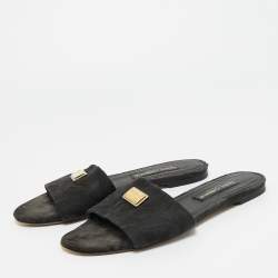 Pre Owned Dolce & Gabbana Black Canvas Flat Slides Size 40.5