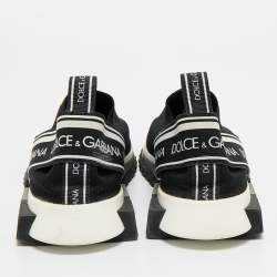 Pre Owned Dolce & Gabbana Black Knit Fabric Sorrento Slip On Sneakers Size 40.5