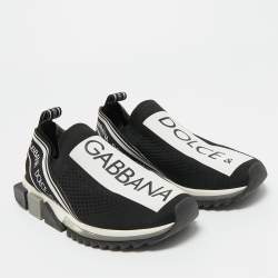 Pre Owned Dolce & Gabbana Black Knit Fabric Sorrento Slip On Sneakers Size 40.5