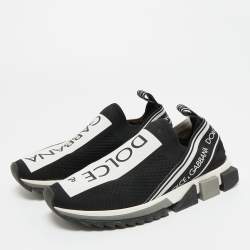 Pre Owned Dolce & Gabbana Black Knit Fabric Sorrento Slip On Sneakers Size 40.5