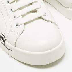 Pre Owned Dolce & Gabbana White/Pink Leather Portofino Lace Up Sneakers Size 39.5