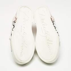 Pre Owned Dolce & Gabbana White/Pink Leather Portofino Lace Up Sneakers Size 39.5