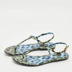 Pre Owned Dolce & Gabbana Green/Black Patent Leather Thong Slingback Flat Sandals Size 39
