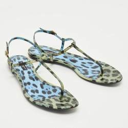 Pre Owned Dolce & Gabbana Green/Black Patent Leather Thong Slingback Flat Sandals Size 39