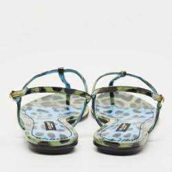 Pre Owned Dolce & Gabbana Green/Black Patent Leather Thong Slingback Flat Sandals Size 39