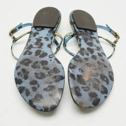 Pre Owned Dolce & Gabbana Green/Black Patent Leather Thong Slingback Flat Sandals Size 39