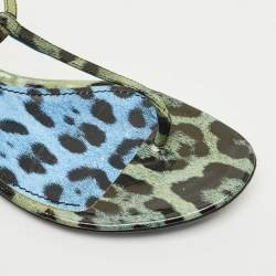 Pre Owned Dolce & Gabbana Green/Black Patent Leather Thong Slingback Flat Sandals Size 39
