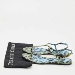 Pre Owned Dolce & Gabbana Green/Black Patent Leather Thong Slingback Flat Sandals Size 39