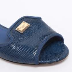 Pre Owned Dolce & Gabbana Blue Lizard Embossed Leather Sofia Slides Size 35