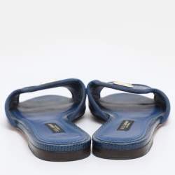 Pre Owned Dolce & Gabbana Blue Lizard Embossed Leather Sofia Slides Size 35