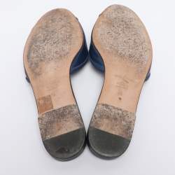 Pre Owned Dolce & Gabbana Blue Lizard Embossed Leather Sofia Slides Size 35