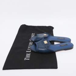 Pre Owned Dolce & Gabbana Blue Lizard Embossed Leather Sofia Slides Size 35