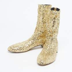 Pre Owned Dolce & Gabbana Gold Sequins Vally Boots Size 40