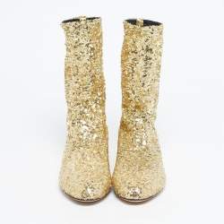 Pre Owned Dolce & Gabbana Gold Sequins Vally Boots Size 40