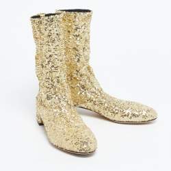 Pre Owned Dolce & Gabbana Gold Sequins Vally Boots Size 40