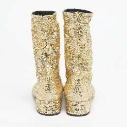Pre Owned Dolce & Gabbana Gold Sequins Vally Boots Size 40