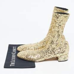 Pre Owned Dolce & Gabbana Gold Sequins Vally Boots Size 40