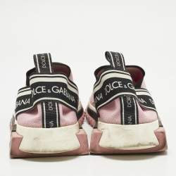 Pre Owned Dolce & Gabbana Pink Knit Fabric Sorrento Slip On Sneakers Size 39.5
