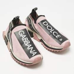 Pre Owned Dolce & Gabbana Pink Knit Fabric Sorrento Slip On Sneakers Size 39.5