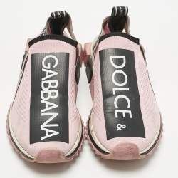 Pre Owned Dolce & Gabbana Pink Knit Fabric Sorrento Slip On Sneakers Size 39.5