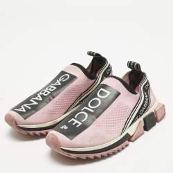 Pre Owned Dolce & Gabbana Pink Knit Fabric Sorrento Slip On Sneakers Size 39.5