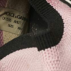 Pre Owned Dolce & Gabbana Pink Knit Fabric Sorrento Slip On Sneakers Size 39.5