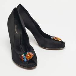 Pre Owned Dolce & Gabbana Black Satin Crytal Embellished Open Toe Pumps Size 40