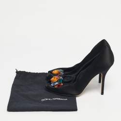Pre Owned Dolce & Gabbana Black Satin Crytal Embellished Open Toe Pumps Size 40
