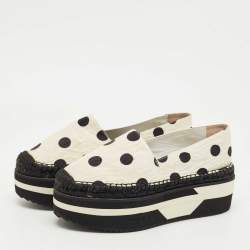 Pre Owned Dolce & Gabbana White/Black Polka Dot Fabric Platform Flats Size 39